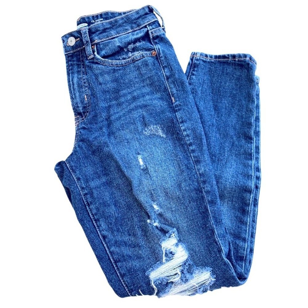 Old Navy High Rise O.G. Straight Jeans Womens 0 Granola Girl Blue Distressed